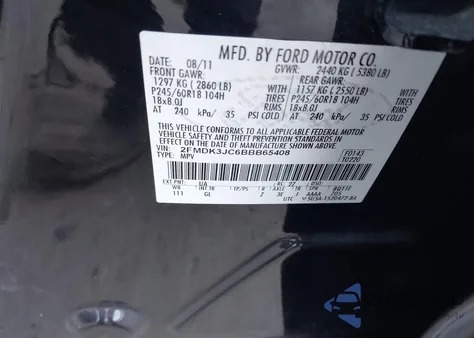 2011 Ford Edge Sel z USA, uszkodzony, nr VIN 2FMDK3JC6BBB65408